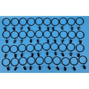 40 Pack 1.5 Inch Curtain Rings w/ Clips Hooks Black Metal Drapery Cafe NEW
